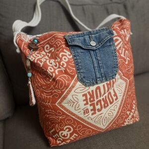 Upcycled Orange and Denim Women's Tote Bag
